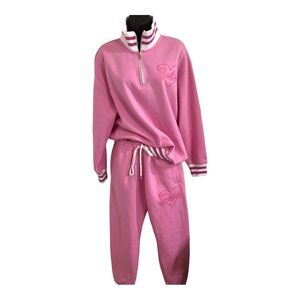 Barbie 2piece pink embroidered pullover and sweatpants jogger set size large new